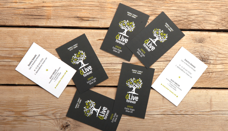 OLIVE FOREVER 橄欖油包裝標簽設計，名片設計，宣傳卡片設計