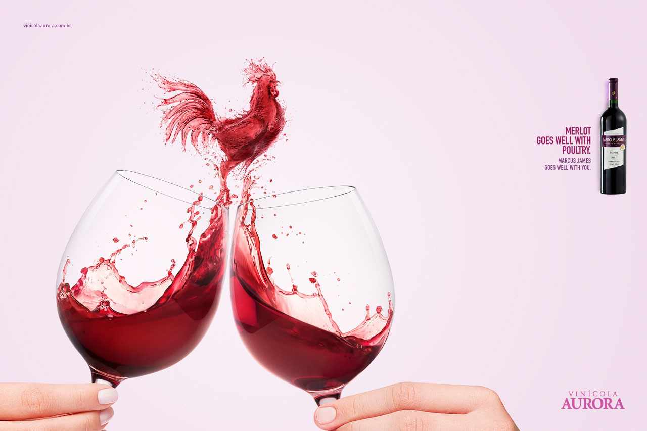 上海廣告設計公司公司國外Aurora Wines 氣泡酒葡萄酒平面廣告創意設計欣賞-公雞篇
