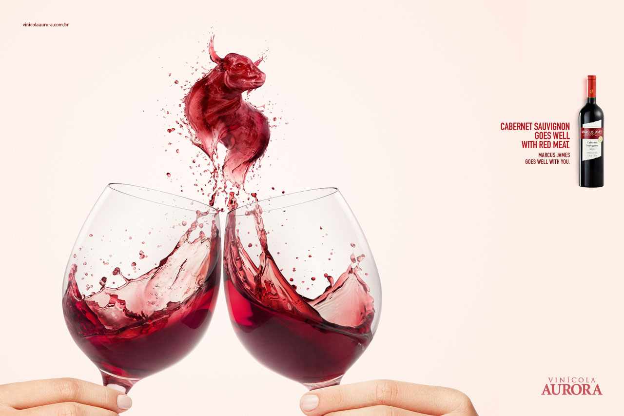 上海廣告設計公司公司國外Aurora Wines 氣泡酒葡萄酒平面廣告創意設計欣賞-紅牛篇