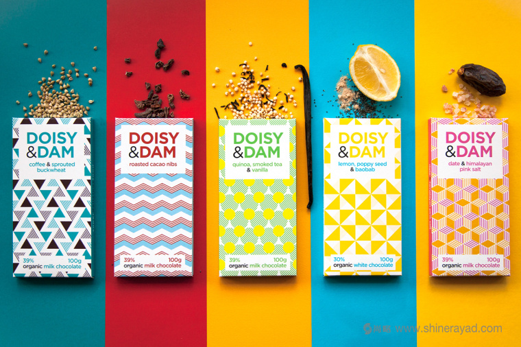上海包裝設計公司設計欣賞：Doisy & Dam有機巧克力幾何圖形包裝設計-全家福包裝7