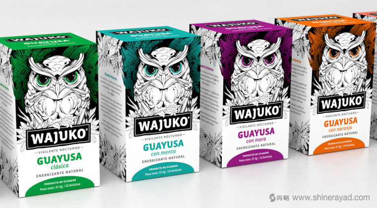 厄瓜多爾Wajuko 貓頭鷹插畫設計風格茶葉包裝設計1