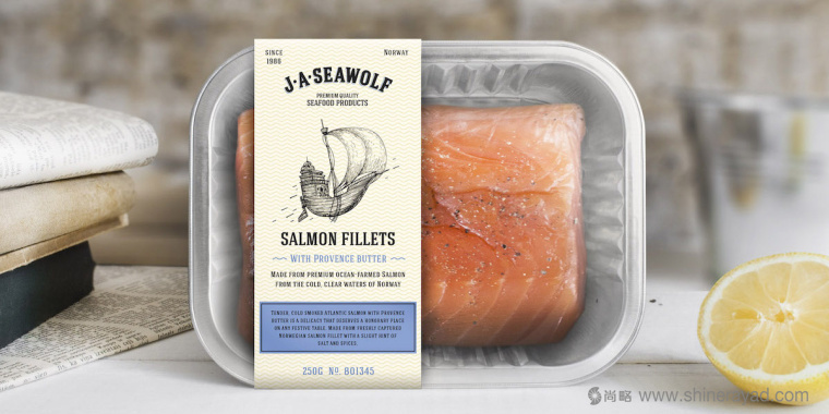 JASeawolf鮭魚片海鮮產品包裝設計（線條插畫風格包裝設計）2