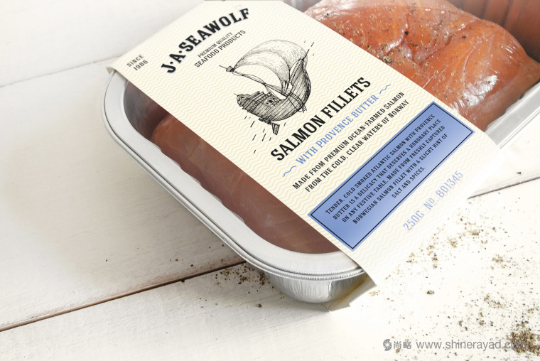 JASeawolf鮭魚片海鮮產品包裝設計（線條插畫風格包裝設計）3
