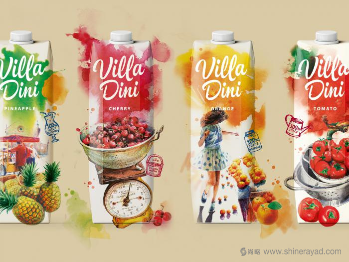 上海包裝設計-Villa Dini 水墨風格水果飲料包裝設計插畫設計1