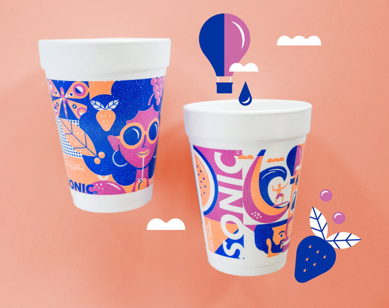 時尚餐飲品牌設計-Sonic外賣飲料杯餐飲盒子包裝設計，給您深深的夏日懷念
