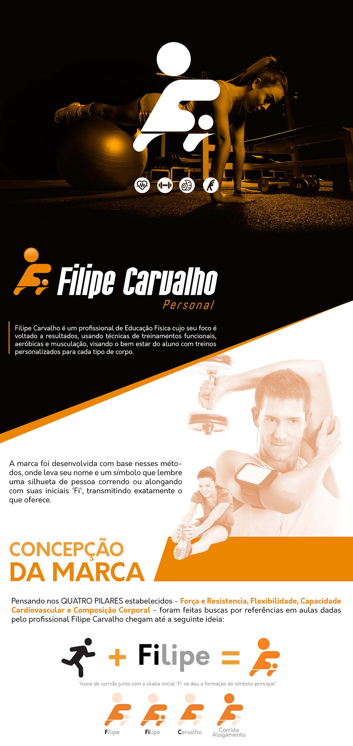  Filipe健身體育培訓機構品牌logo設計，源自跑步剪影與速度的符號