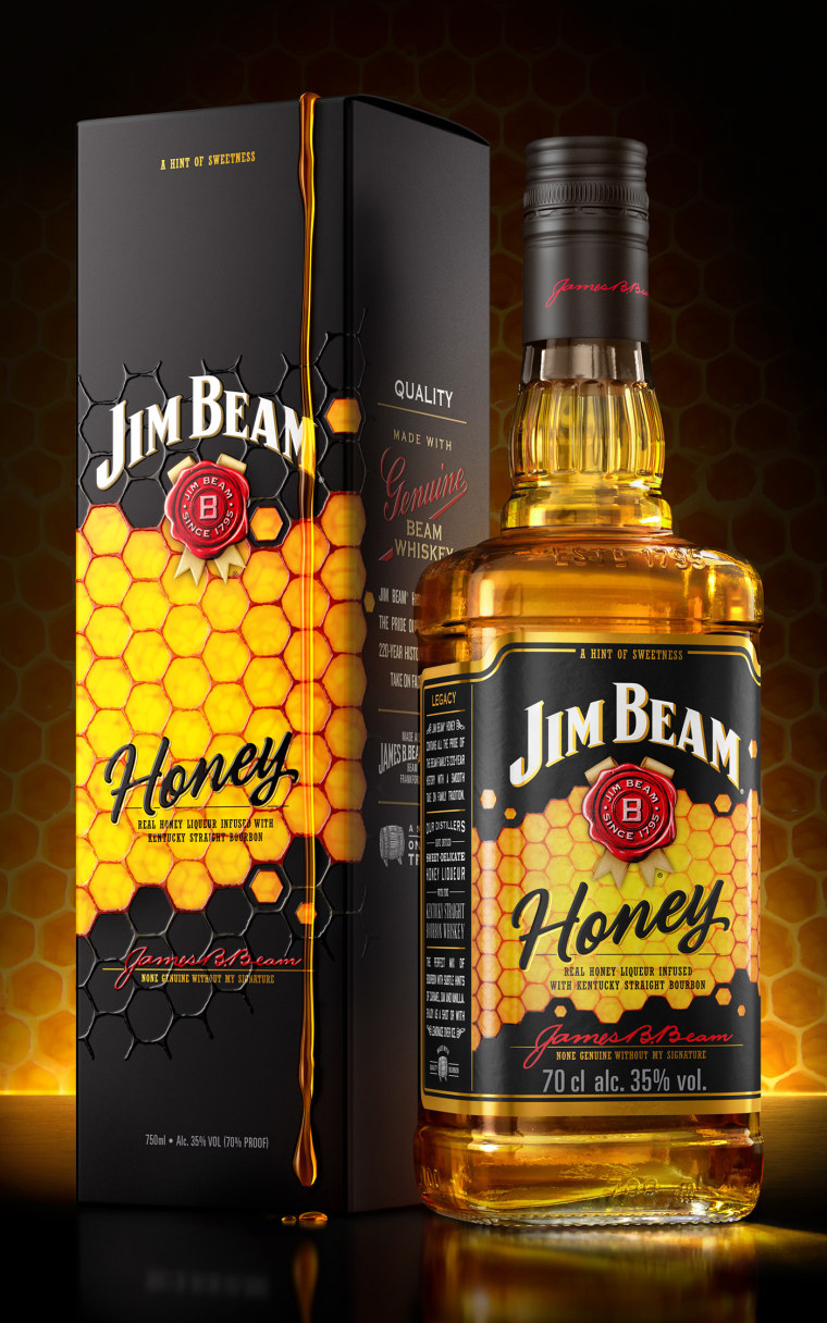 金黃色六邊形圖案 Jim Beam 蜂蜜包裝設(shè)計，極具食欲感
