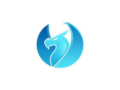 藍色帶翅膀的冰龍logo設計