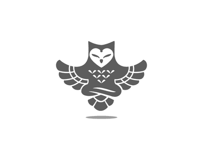 灰色展翅冥想的貓頭鷹logo設計