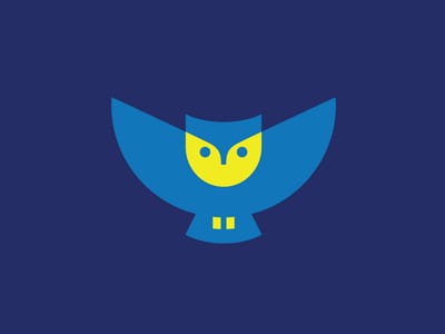 藍加金色的打開翅膀的貓頭鷹logo設計