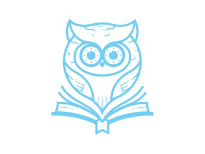 讀書的藍色貓頭鷹logo設計