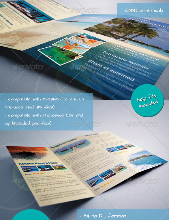 上海畫冊設計公司分享40+最佳旅游宣傳手冊設計模板-加勒比假日旅行提議三折頁小冊子