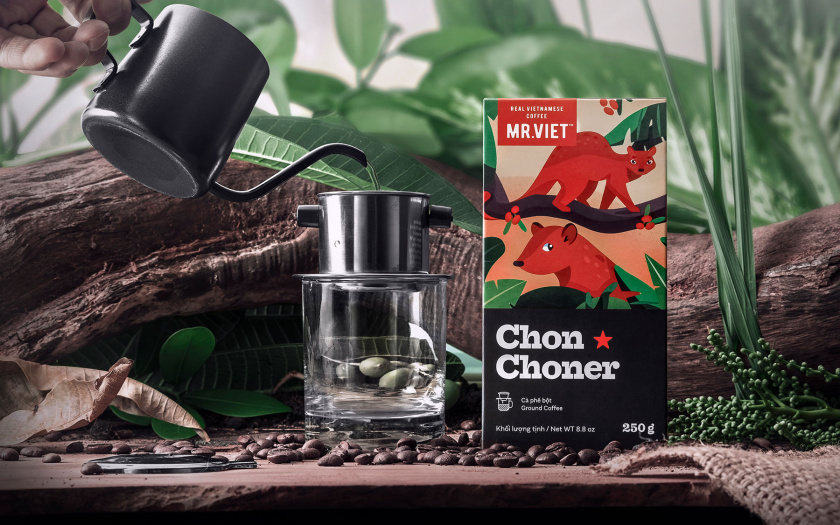 越南Chon Choner咖啡包裝設(shè)計(jì)，具有俏皮的動(dòng)物插圖設(shè)計(jì)