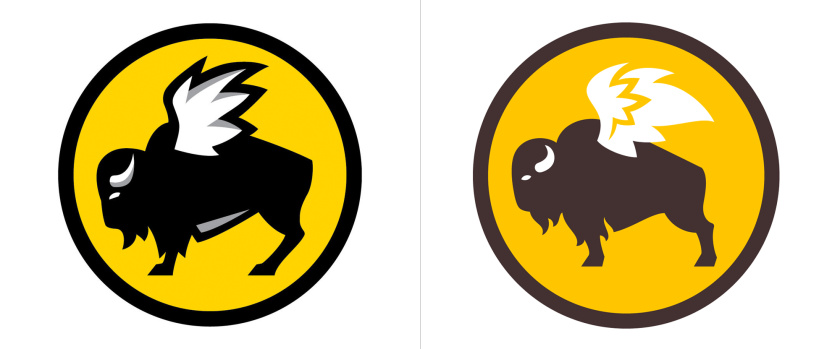 Buffalo Wild Wings體育酒吧新logo設計，帶翅膀的水牛形象