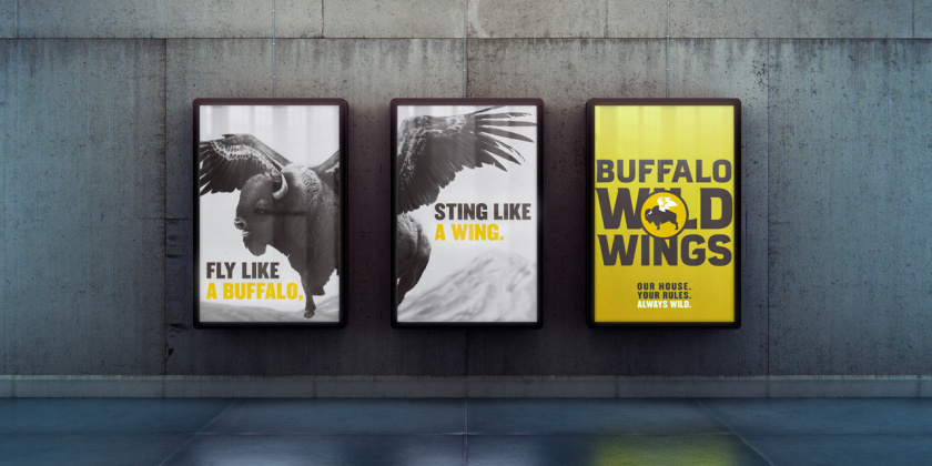 Buffalo Wild Wings體育酒吧新logo設計，帶翅膀的水牛形象