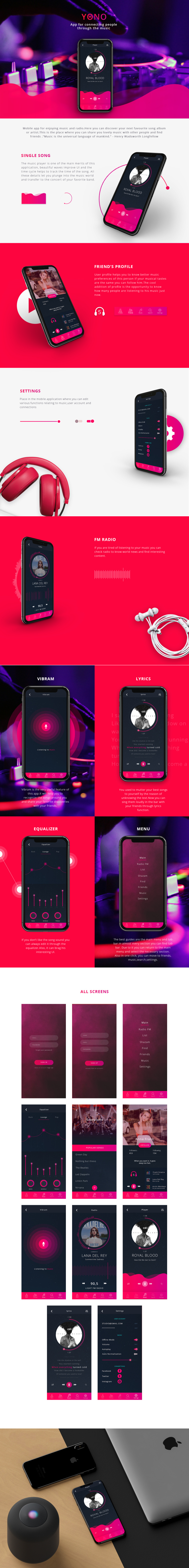 YONO.MP3音樂app程序界面UI設計，充滿了動感、時尚與酷的味道