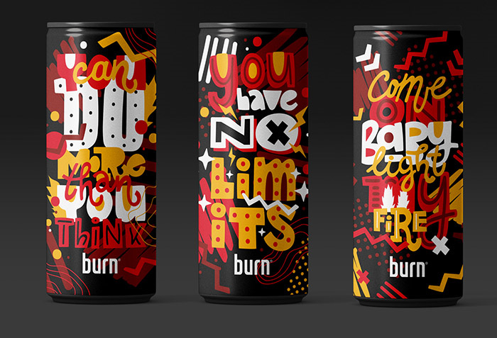 burn 能量飲料包裝設計,看不懂的包裝設計,只覺得挺前衛(wèi)時尚酷,充滿激情