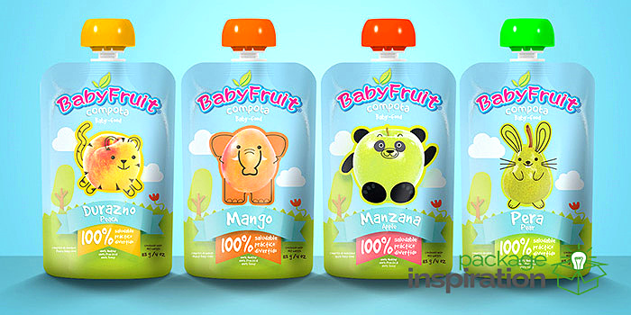 水果外形童趣動物線條插畫風格 BABYFRUIT嬰兒水果泥輔食包裝設計-上海包裝設計公司欣賞