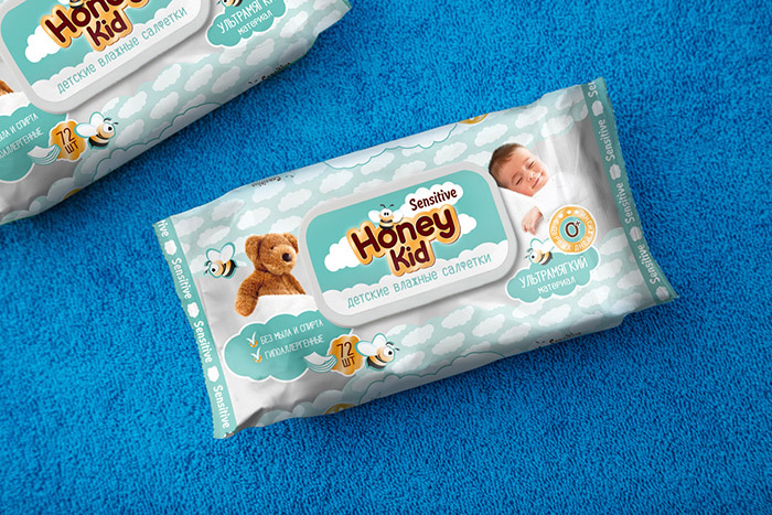 上海包裝設計公司欣賞可愛歡樂的Honey Kid 嬰兒兒童護理濕巾產品包裝設計