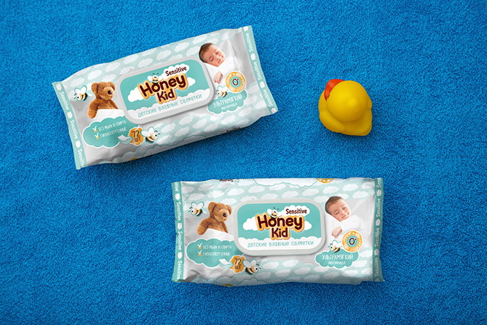 上海包裝設計公司欣賞可愛歡樂的Honey Kid 嬰兒兒童護理濕巾產品包裝設計