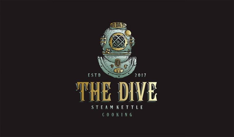 The Dive Steamkettle Cooking手工制作的時髦復古徽標標志設計