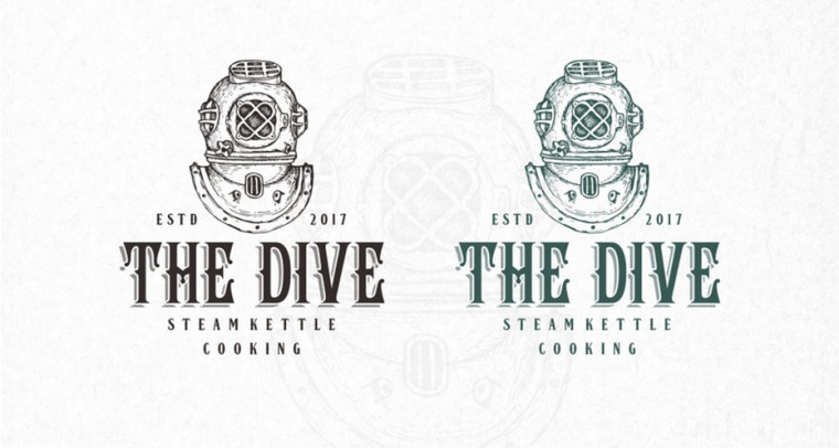 The Dive Steamkettle Cooking手工制作的時髦復古徽標標志設計