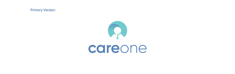CareOne醫療機構品牌形象VI設計logo設計，藝術感醫生元素鑲嵌于旋轉字母C