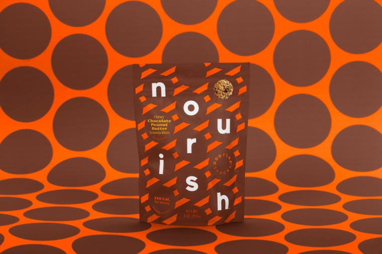 Nourish健康零食食品品牌包裝設計，色彩斑斕的條紋色塊來傳遞樂趣