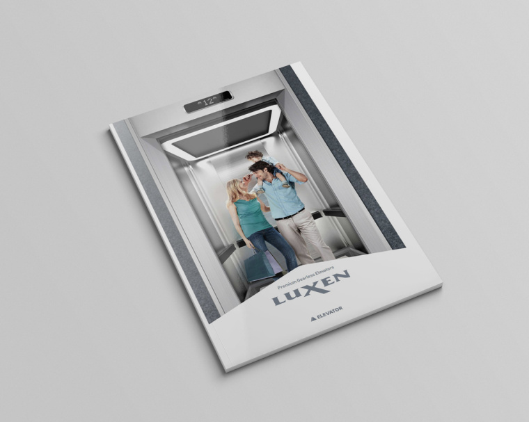 LUXEN電梯宣傳畫冊與產(chǎn)品樣本手冊設(shè)計，銀色工業(yè)科技風(fēng)與生活感