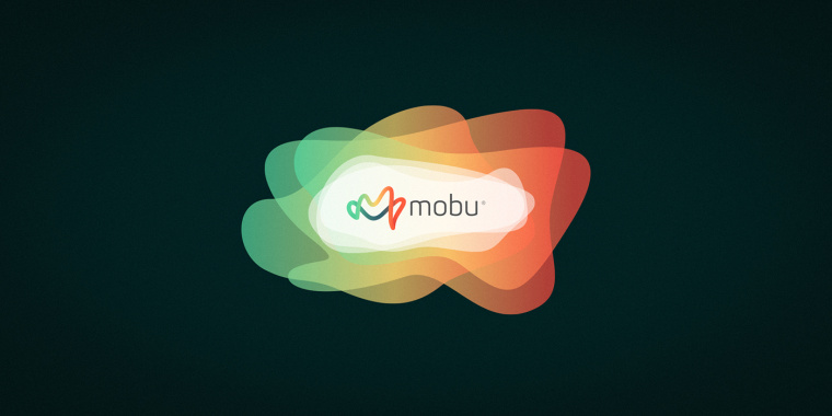 Mobu手機與移動配件零售連鎖店品牌logo設計,動感的漸變色線條M字母logo