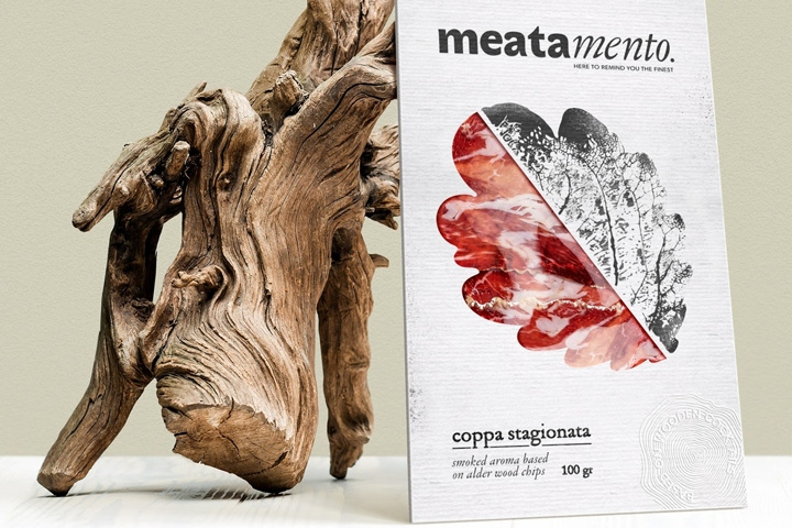 Meatamento熏肉包裝設計，采用葉子造型的開窗紙盒設計