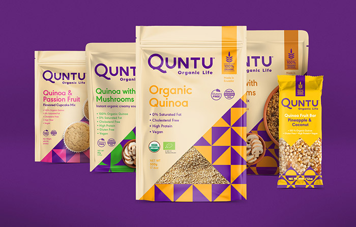 Quntu 有機生活零食甜點即食食品包裝設計，靈感源自拉丁美洲的幾何圖案