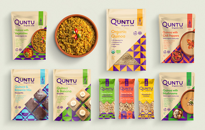 Quntu 有機生活零食甜點即食食品包裝設計，靈感源自拉丁美洲的幾何圖案