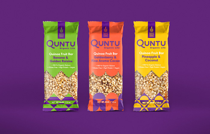 Quntu 有機生活零食甜點即食食品包裝設計，靈感源自拉丁美洲的幾何圖案