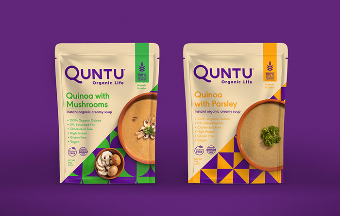 Quntu 有機生活零食甜點即食食品包裝設計，靈感源自拉丁美洲的幾何圖案