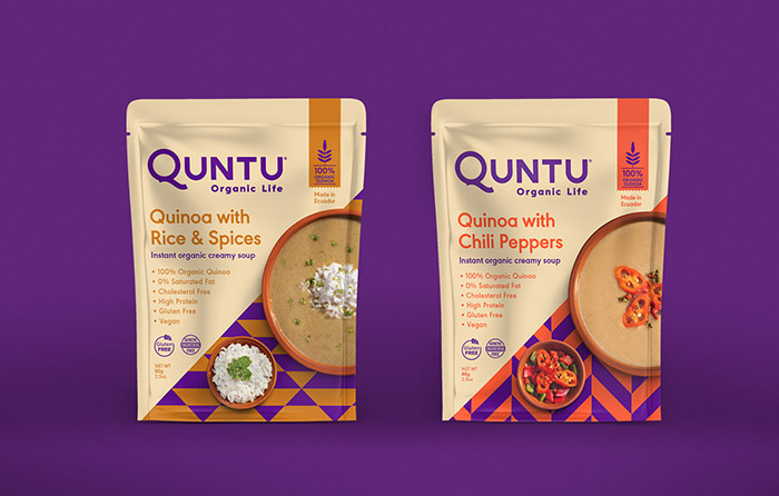 Quntu 有機生活零食甜點即食食品包裝設計，靈感源自拉丁美洲的幾何圖案