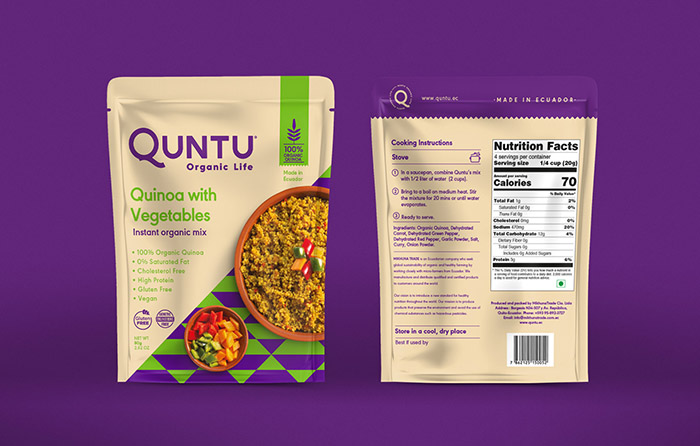 Quntu 有機生活零食甜點即食食品包裝設計，靈感源自拉丁美洲的幾何圖案