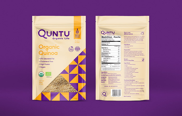Quntu 有機生活零食甜點即食食品包裝設計，靈感源自拉丁美洲的幾何圖案