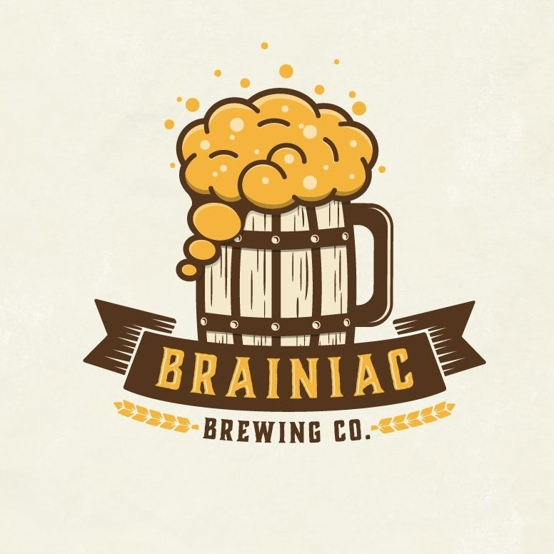 黃色產品標志logo設計-Brainiac Brewing Co.logo設計