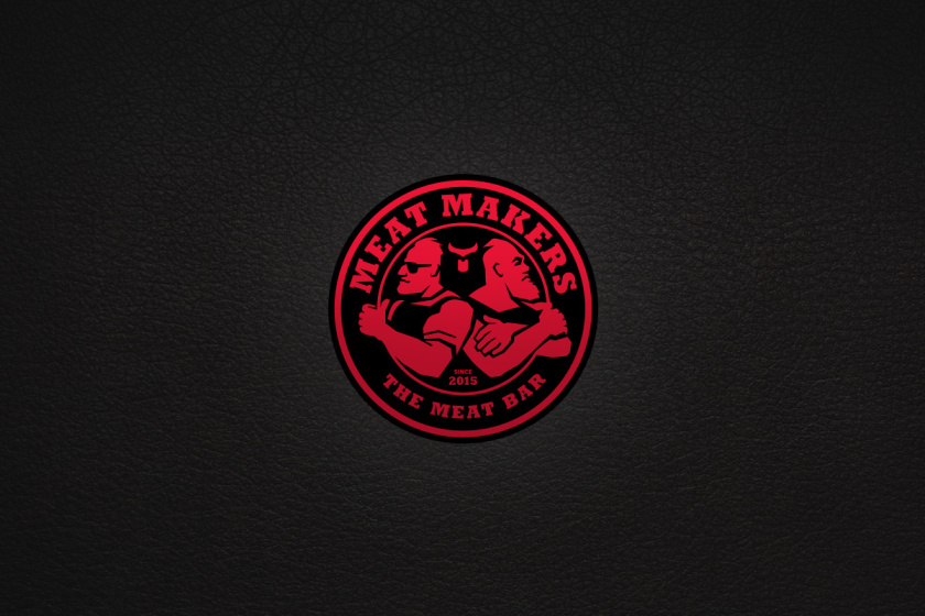 Meat Makers 肉食酒吧餐廳logo設(shè)計(jì),兩個(gè)背靠背硬漢 Meat Makers 肉食酒吧餐廳logo設(shè)計(jì),兩個(gè)背靠背硬漢