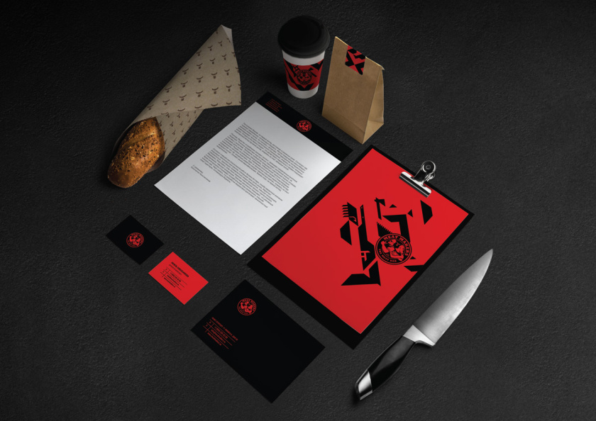 Meat Makers 肉食酒吧餐廳logo設(shè)計(jì)vi設(shè)計(jì),兩個(gè)背靠背硬漢+小刀幾何元素 Meat Makers 肉食酒吧餐廳logo設(shè)計(jì)vi設(shè)計(jì),兩個(gè)背靠背硬漢+小刀幾何元素