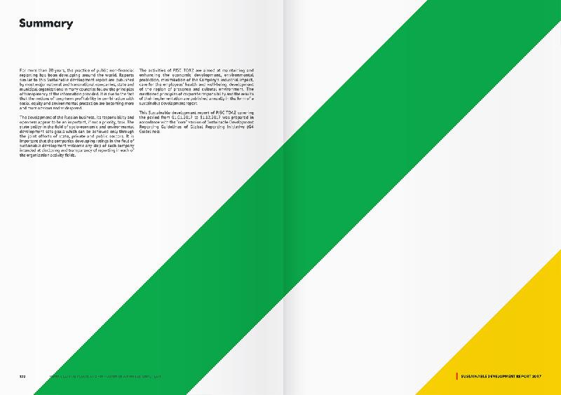 Togliattiazot 2017年企業(yè)可持續(xù)發(fā)展報告宣傳冊設(shè)計，斜杠條紋風(fēng)格