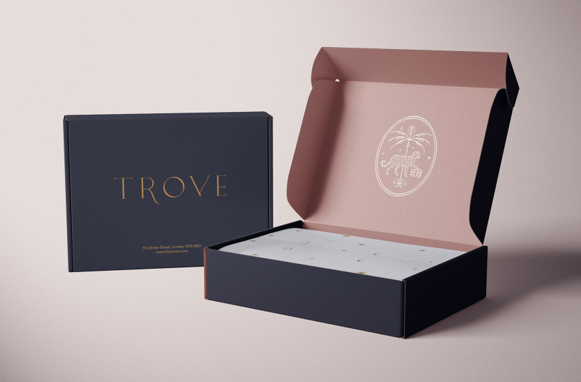 Trove 家具品牌logo設計。由豹+棕櫚樹+鑰匙組合而成