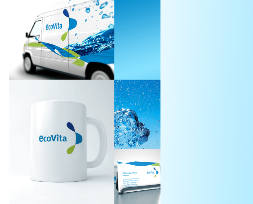 Ecovita水處理設備工程公司loog設計和企業vi設計，兩滴水滴的動態融合過程
