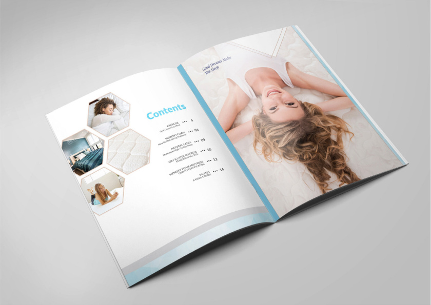 nitelax床墊畫冊設計，左右布局加淡雅設計，營造輕松風格