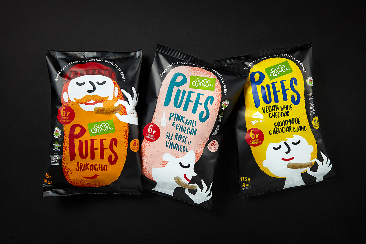 Puffs 休閑小零食包裝設(shè)計(jì)，夸張有趣的插畫(huà)