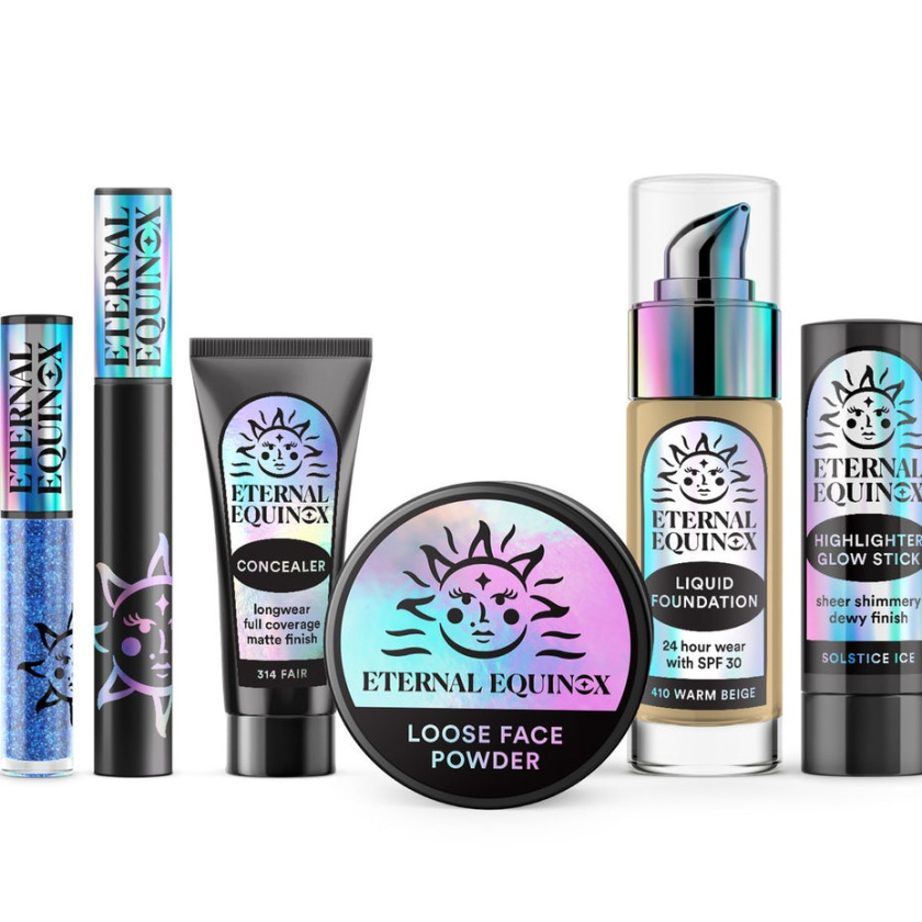 黑色背景上的全息效果包裝-2020年包裝設計趨勢示例：Eternal Equinox Cosmetics全息包裝