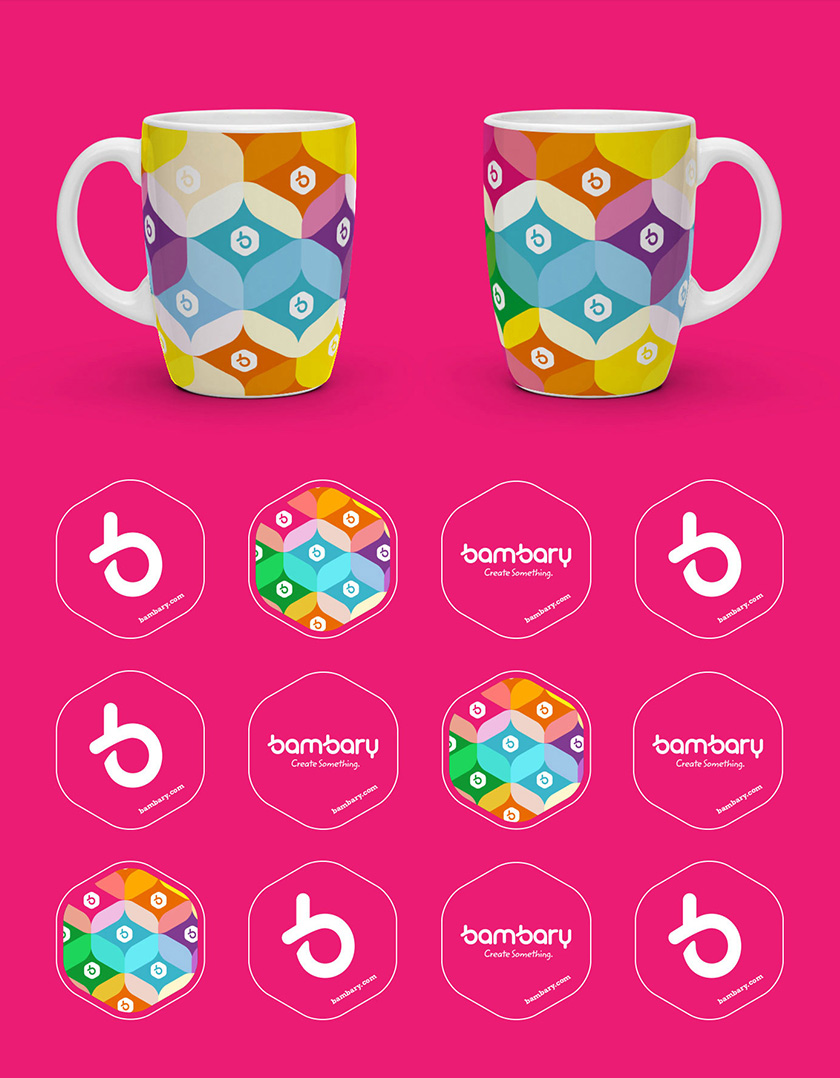 bambary毛線品牌命名logo設(shè)計(jì)與品牌vi形象設(shè)計(jì)。多彩的六邊形色塊