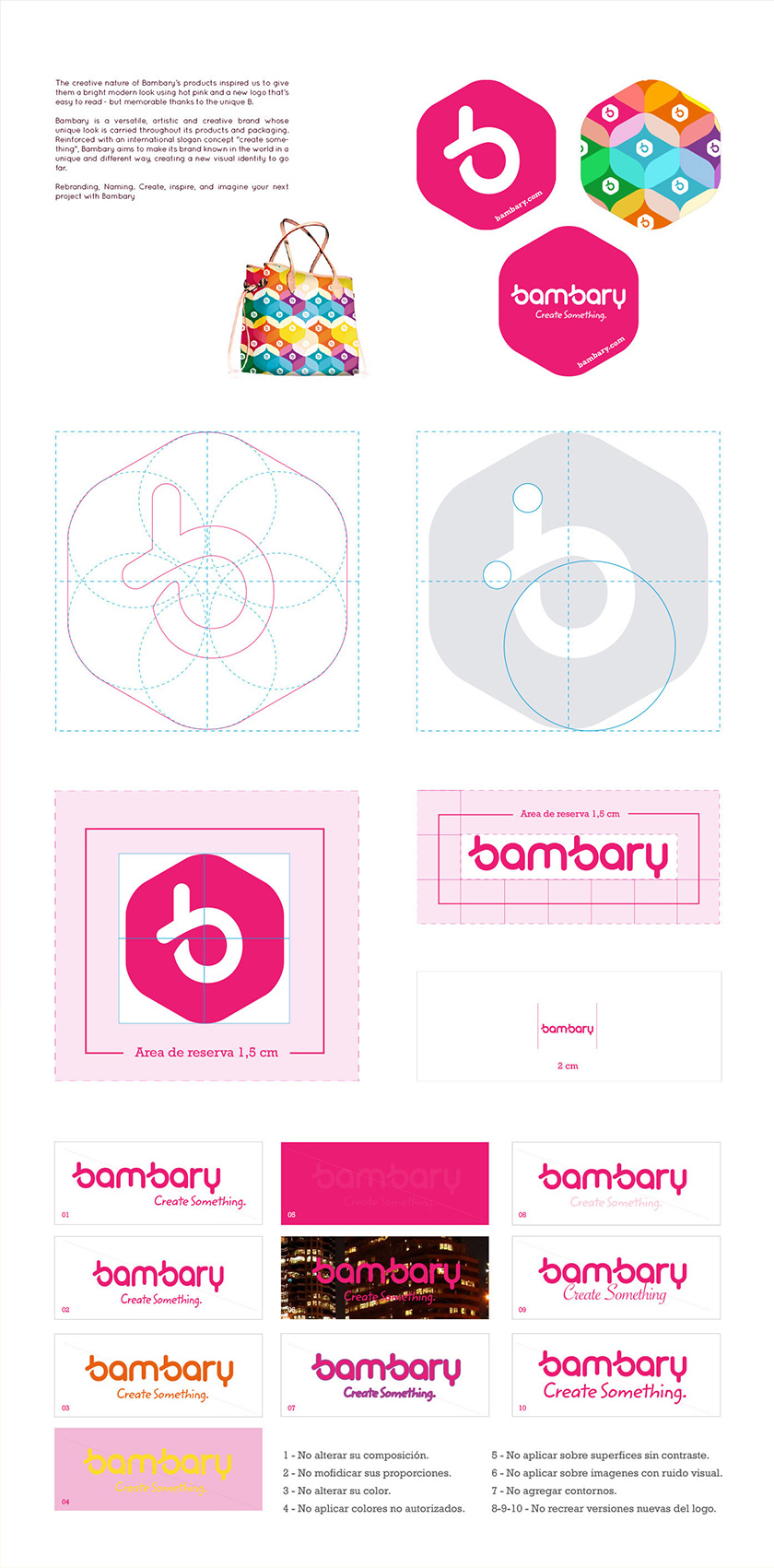 bambary毛線品牌命名logo設(shè)計(jì)與品牌vi形象設(shè)計(jì)。多彩的六邊形色塊