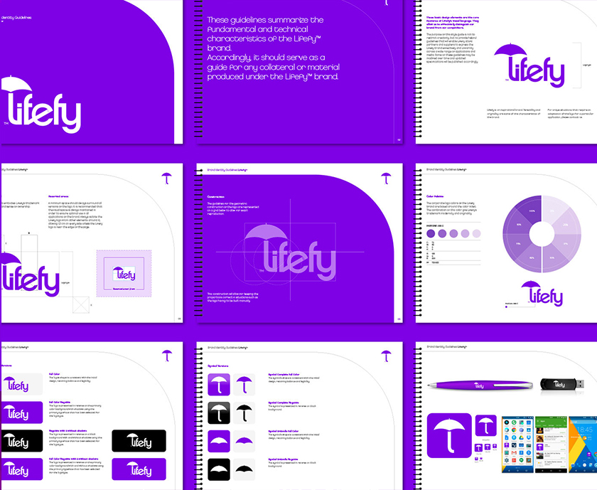 lifefy在線保險品牌logo設計，傘元素+字母L